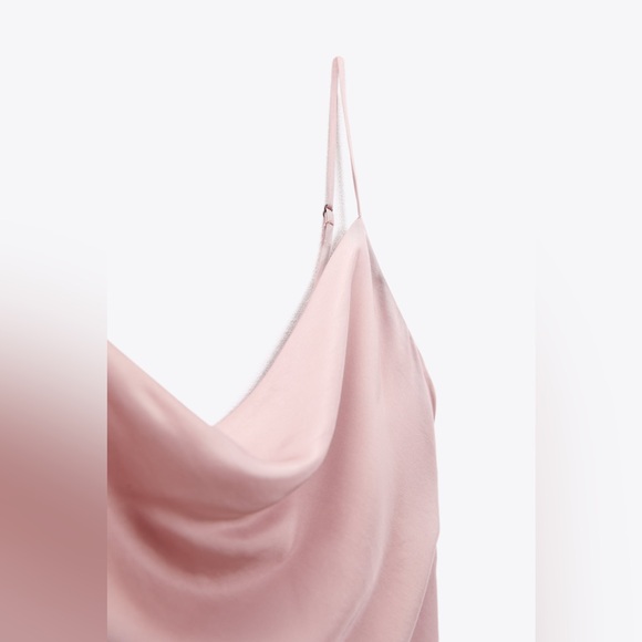 Zara NWT satin pink ruched midi slip dress - Picture 2 of 11